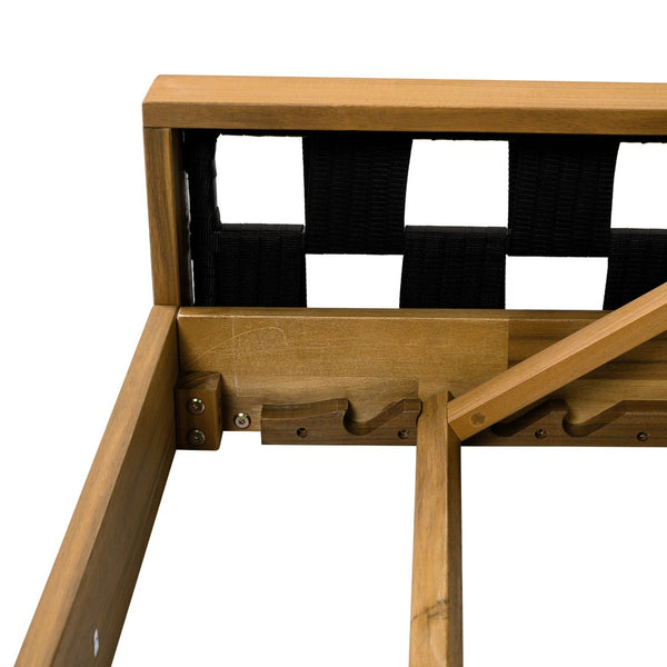 English Elm Acacia Wood Reclining Outdoor Chaise Lounge Teak Finish Rope Accents Patio Poolside Dark Gray N770P350816T_N770P208326G