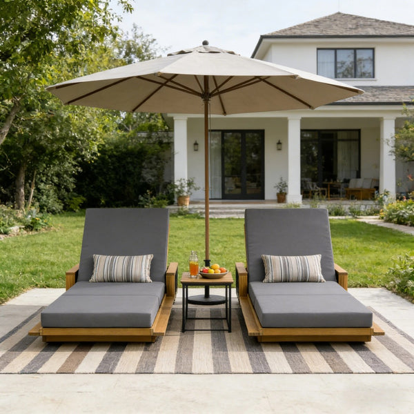 English Elm Acacia Wood Reclining Outdoor Chaise Lounge Teak Finish Rope Accents Patio Poolside Dark Gray N770P350816T_N770P208326G