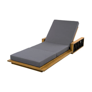 English Elm Acacia Wood Reclining Outdoor Chaise Lounge Teak Finish Rope Accents Patio Poolside Dark Gray N770P350816T_N770P208326G