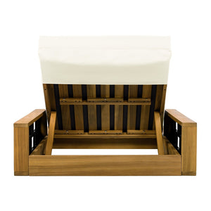 English Elm Acacia Wood Outdoor Chaise Lounge Teak Finish Reclining Poolside Patio Lounger Beige N770P350816T_N770P285267B