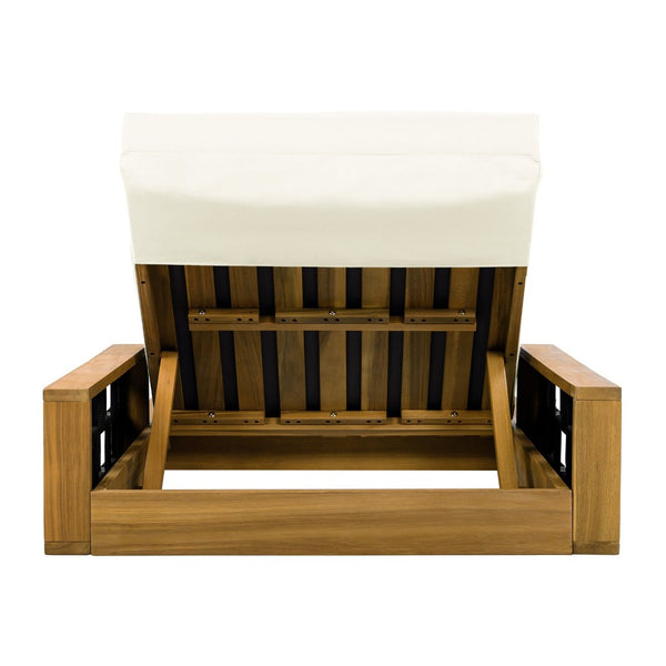 English Elm Acacia Wood Outdoor Chaise Lounge Teak Finish Reclining Poolside Patio Lounger Beige N770P350816T_N770P285267B