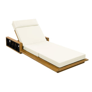 English Elm Acacia Wood Outdoor Chaise Lounge Teak Finish Reclining Poolside Patio Lounger Beige N770P350816T_N770P285267B