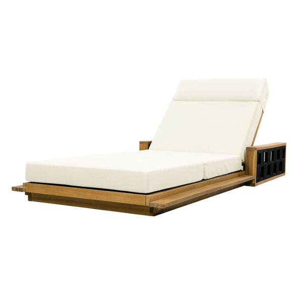 English Elm Acacia Wood Outdoor Chaise Lounge Teak Finish Reclining Poolside Patio Lounger Beige N770P350816T_N770P285267B