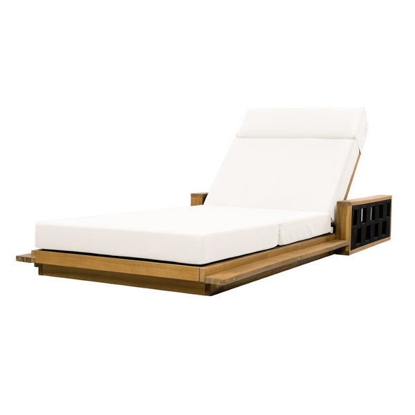 English Elm Acacia Wood Outdoor Chaise Lounge Teak Finish Reclining Poolside Patio Lounger Cream N770P350816T_N770P285267C