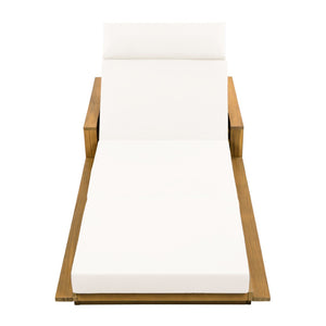 English Elm Acacia Wood Outdoor Chaise Lounge Teak Finish Reclining Poolside Patio Lounger Cream N770P350816T_N770P285267C