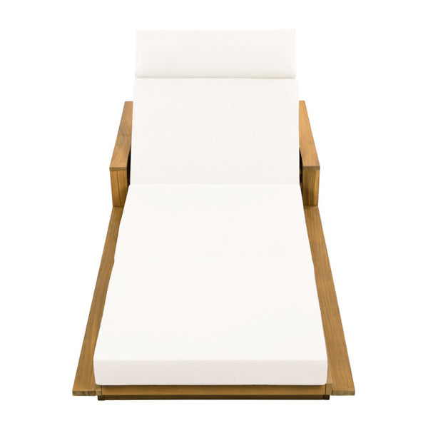 English Elm Acacia Wood Outdoor Chaise Lounge Teak Finish Reclining Poolside Patio Lounger Cream N770P350816T_N770P285267C