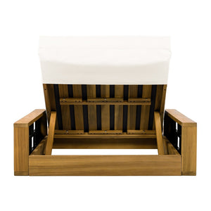 English Elm Acacia Wood Outdoor Chaise Lounge Teak Finish Reclining Poolside Patio Lounger Cream N770P350816T_N770P285267C