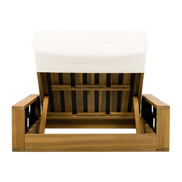 English Elm Acacia Wood Outdoor Chaise Lounge Teak Finish Reclining Poolside Patio Lounger Cream N770P350816T_N770P285267C