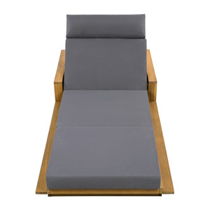 English Elm Acacia Wood Outdoor Chaise Lounge Teak Finish Reclining Poolside Patio Lounger Dark Gray N770P350816T_N770P285267G