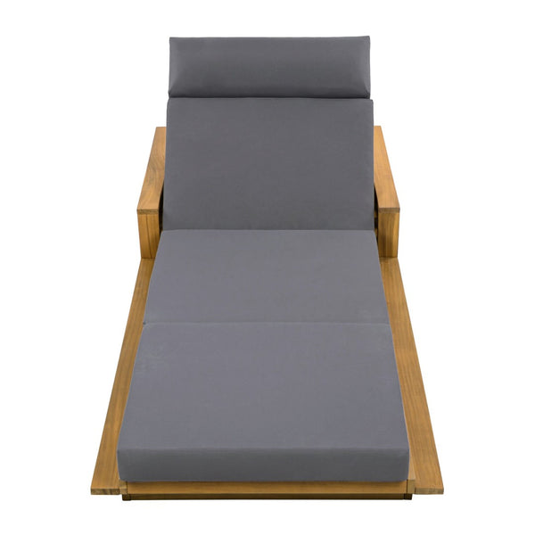 English Elm Acacia Wood Outdoor Chaise Lounge Teak Finish Reclining Poolside Patio Lounger Dark Gray N770P350816T_N770P285267G