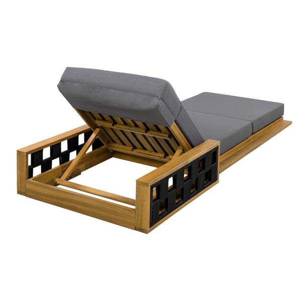 English Elm Acacia Wood Outdoor Chaise Lounge Teak Finish Reclining Poolside Patio Lounger Dark Gray N770P350816T_N770P285267G
