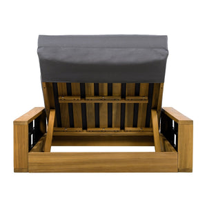 English Elm Acacia Wood Outdoor Chaise Lounge Teak Finish Reclining Poolside Patio Lounger Dark Gray N770P350816T_N770P285267G