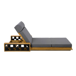 English Elm Acacia Wood Outdoor Chaise Lounge Teak Finish Reclining Poolside Patio Lounger Dark Gray N770P350816T_N770P285267G