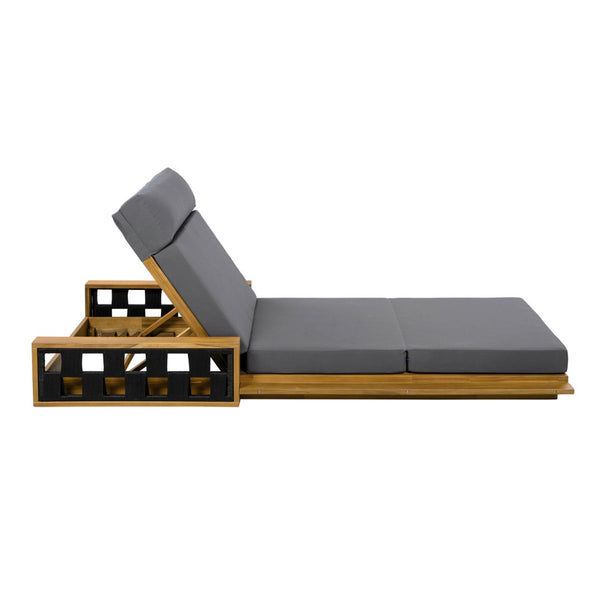 English Elm Acacia Wood Outdoor Chaise Lounge Teak Finish Reclining Poolside Patio Lounger Dark Gray N770P350816T_N770P285267G