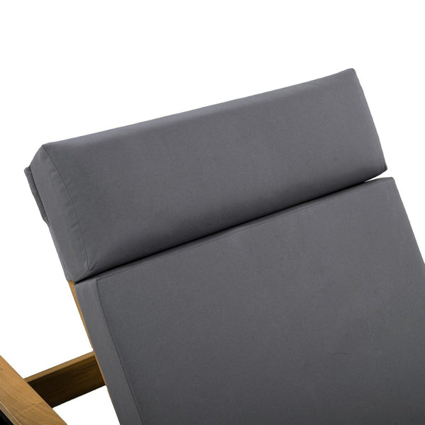 English Elm Acacia Wood Outdoor Chaise Lounge Teak Finish Reclining Poolside Patio Lounger Dark Gray N770P350816T_N770P285267G