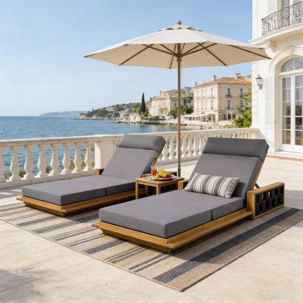 English Elm Acacia Wood Outdoor Chaise Lounge Teak Finish Reclining Poolside Patio Lounger Dark Gray N770P350816T_N770P285267G