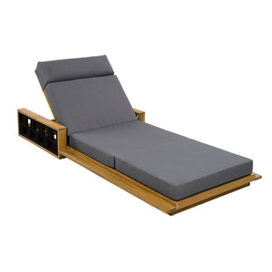 English Elm Acacia Wood Outdoor Chaise Lounge Teak Finish Reclining Poolside Patio Lounger Dark Gray N770P350816T_N770P285267G