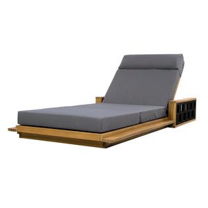 English Elm Acacia Wood Outdoor Chaise Lounge Teak Finish Reclining Poolside Patio Lounger Dark Gray N770P350816T_N770P285267G
