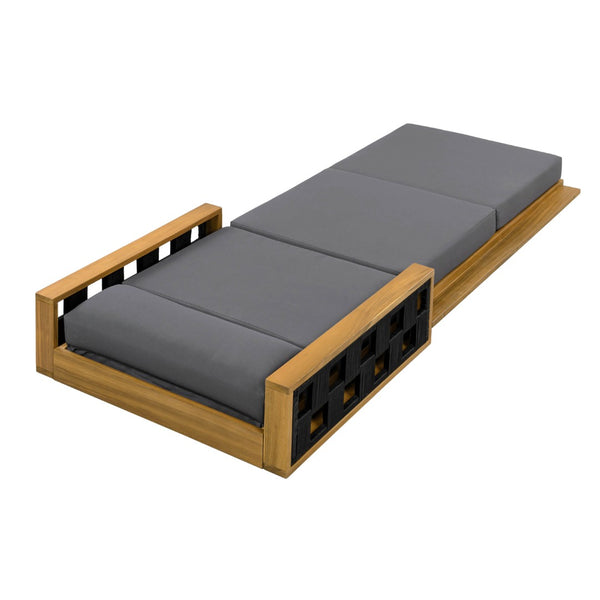 English Elm Acacia Wood Outdoor Chaise Lounge Teak Finish Reclining Poolside Patio Lounger Dark Gray N770P350816T_N770P285267G