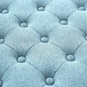 English Elm Light Blue Linen Storage Bench Tufted Rolled Arms Matte Black Legs Bedroom Entryway N770P372389E