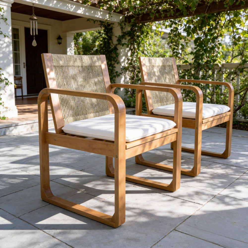 English Elm 2-piece Outdoor Acacia Wood Dining Chair Set with Rope Back and Teak Finish Patio N770P378687L