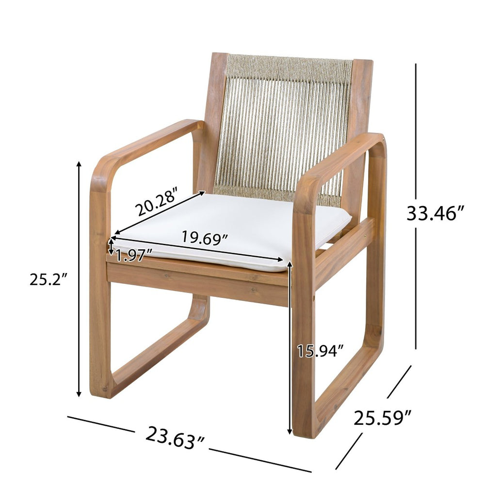 English Elm 2-piece Outdoor Acacia Wood Dining Chair Set with Rope Back and Teak Finish Patio N770P378687L