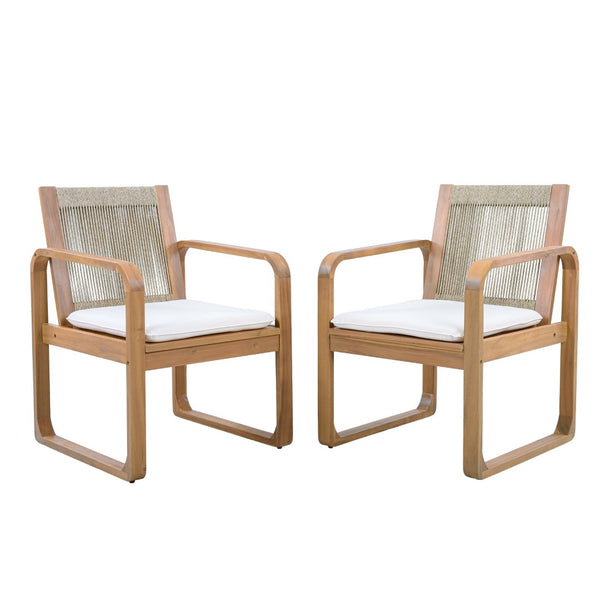 English Elm 2-piece Outdoor Acacia Wood Dining Chair Set with Rope Back and Teak Finish Patio N770P378687L
