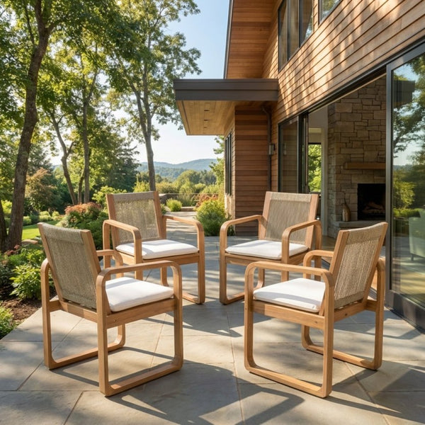 English Elm 2-piece Outdoor Acacia Wood Dining Chair Set with Rope Back and Teak Finish Patio N770P378687L