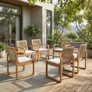 English Elm 2-piece Outdoor Acacia Wood Dining Chair Set with Rope Back and Teak Finish Patio N770P378687L