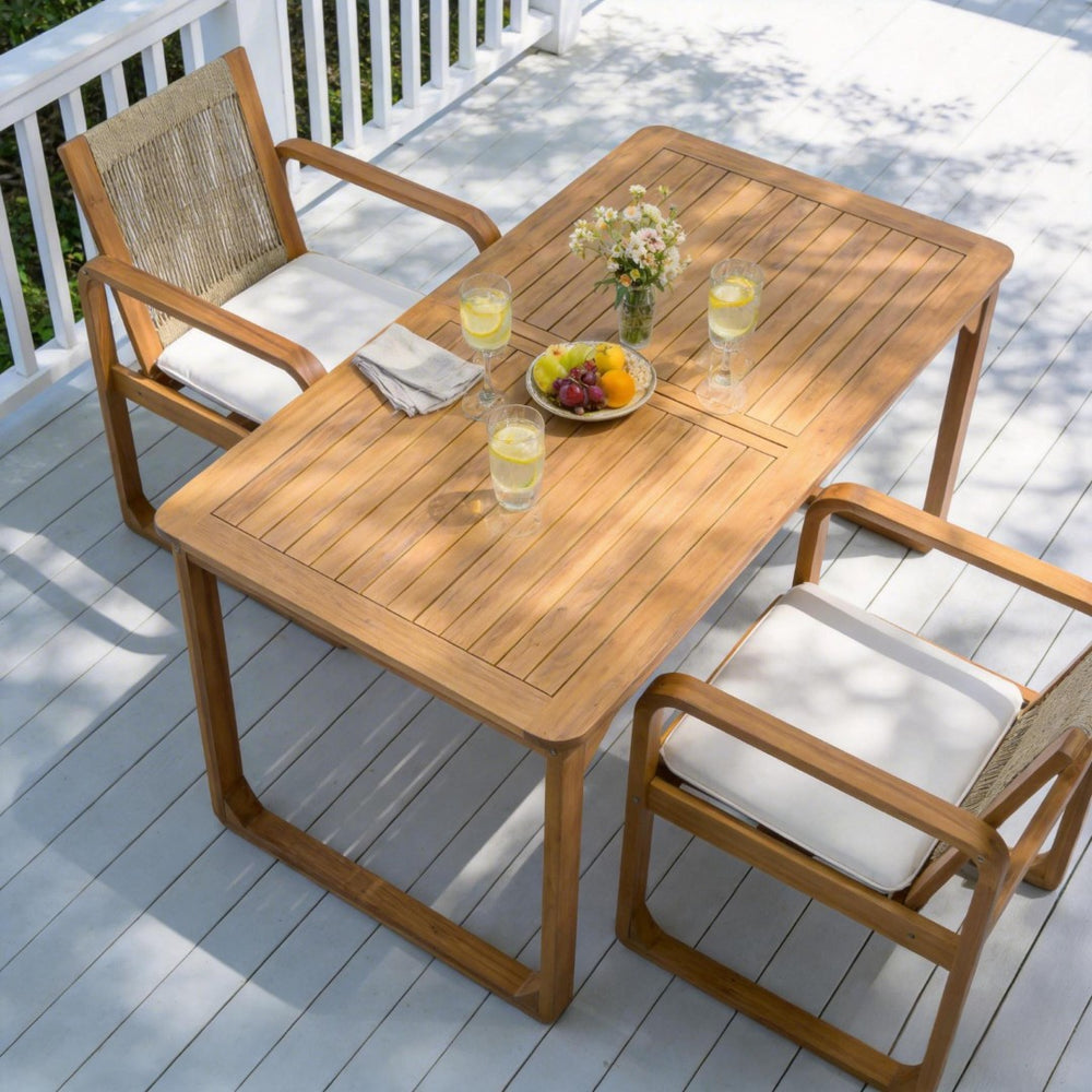 English Elm Outdoor Solid Acacia Wood Patio Dining Table Seats 8 with Curved Legs Teak Finish N770P378688L
