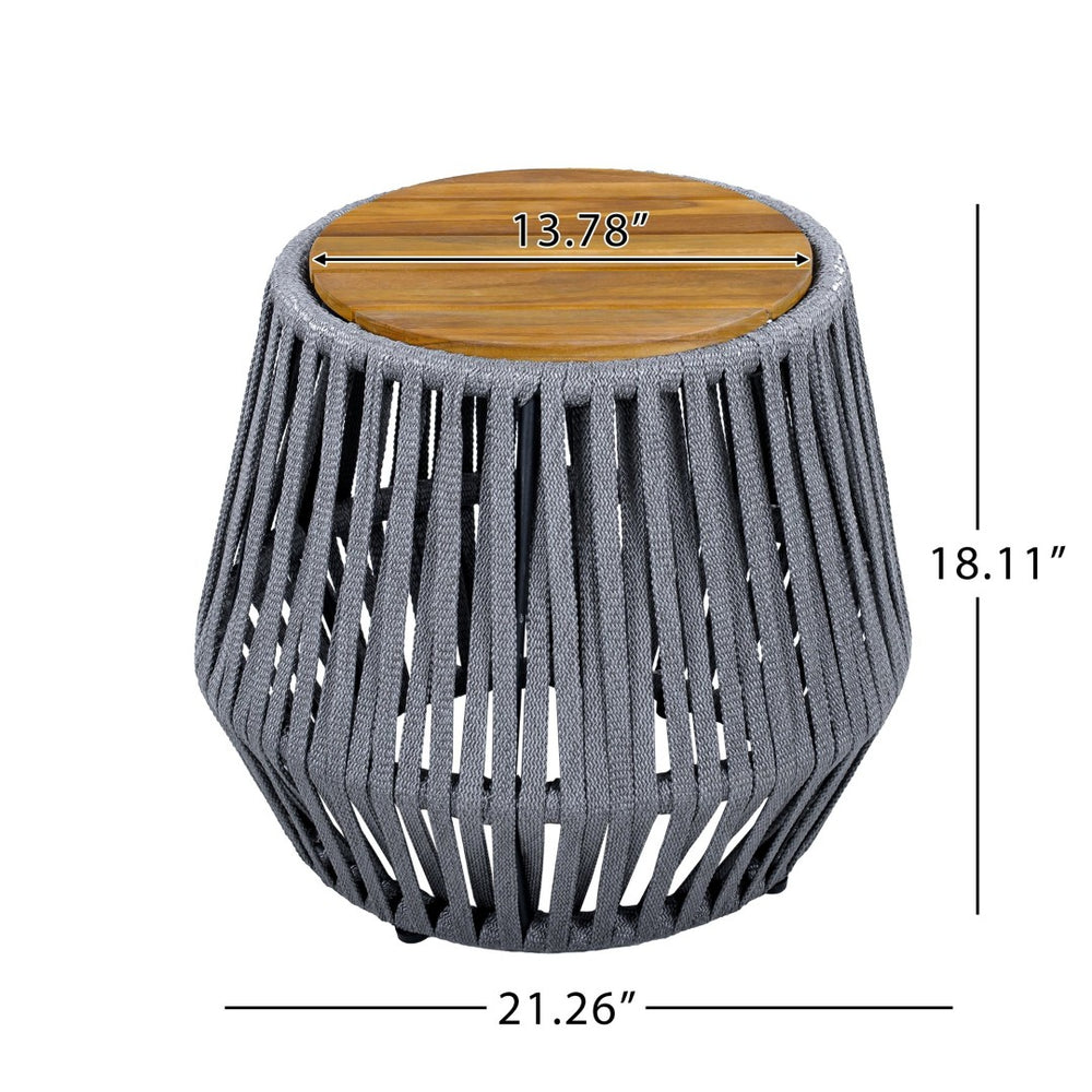 English Elm Outdoor Acacia Wood and Woven Rope Patio Side Table with Teak Finish Coastal N770P385752G