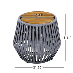 English Elm Outdoor Acacia Wood and Woven Rope Patio Side Table with Teak Finish Coastal N770P385752G