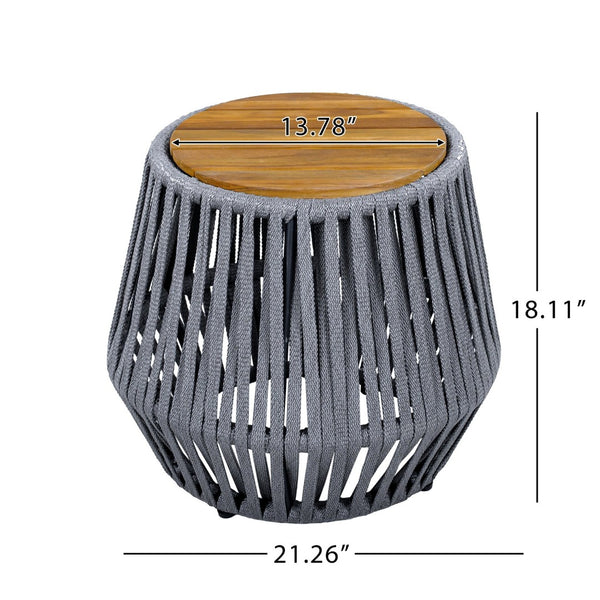 English Elm Outdoor Acacia Wood and Woven Rope Patio Side Table with Teak Finish Coastal N770P385752G