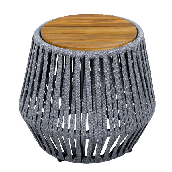 English Elm Outdoor Acacia Wood and Woven Rope Patio Side Table with Teak Finish Coastal N770P385752G