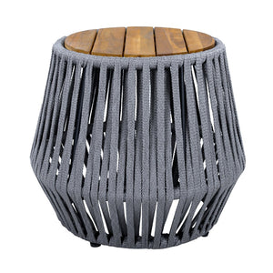English Elm Outdoor Acacia Wood and Woven Rope Patio Side Table with Teak Finish Coastal N770P385752G