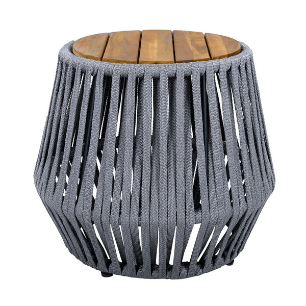 English Elm Outdoor Acacia Wood and Woven Rope Patio Side Table with Teak Finish Coastal N770P385752G