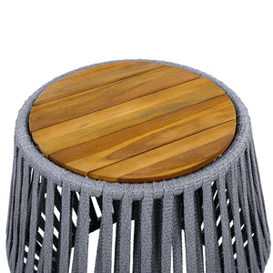English Elm Outdoor Acacia Wood and Woven Rope Patio Side Table with Teak Finish Coastal N770P385752G