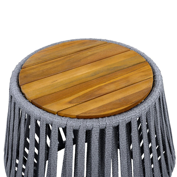 English Elm Outdoor Acacia Wood and Woven Rope Patio Side Table with Teak Finish Coastal N770P385752G