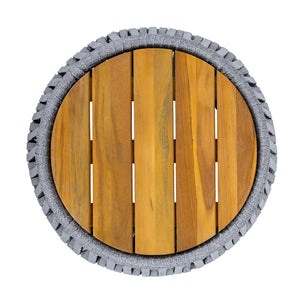 English Elm Outdoor Acacia Wood and Woven Rope Patio Side Table with Teak Finish Coastal N770P385752G