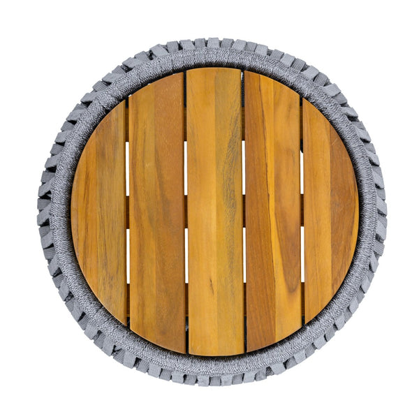 English Elm Outdoor Acacia Wood and Woven Rope Patio Side Table with Teak Finish Coastal N770P385752G
