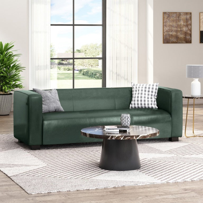 English Elm 3 Seater Dark Green Faux Leather Sofa Straight Arm Modern Couch for Living Room N770P387768F