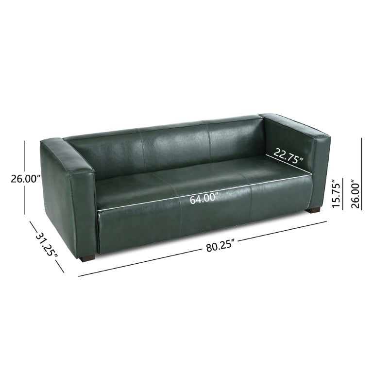 English Elm 3 Seater Dark Green Faux Leather Sofa Straight Arm Modern Couch for Living Room N770P387768F