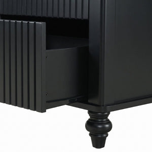 English Elm Black Fluted Two Drawer Nightstand with Turned Bun Legs Vintage Farmhouse Bedside Table N770P389799B