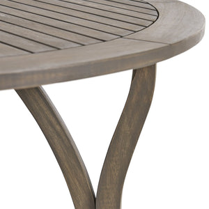 English Elm Outdoor Acacia Wood Round Dining Table Curved Legs Slatted Top Seats Six N770P396234G