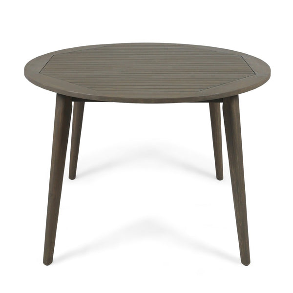 English Elm Round Acacia Wood Outdoor Dining Table Slatted Top Weather Resistant Patio Garden N770P396250G