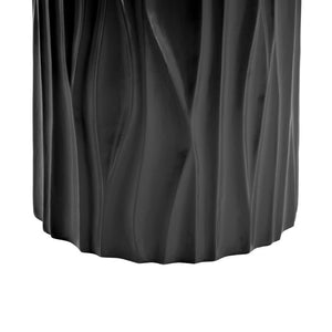 English Elm Black Wave Sculpted MGO Cylindrical Side Table Indoor Outdoor Accent Stool Black N770P396701B