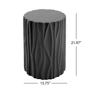 English Elm Black Wave Sculpted MGO Cylindrical Side Table Indoor Outdoor Accent Stool Black N770P396701B