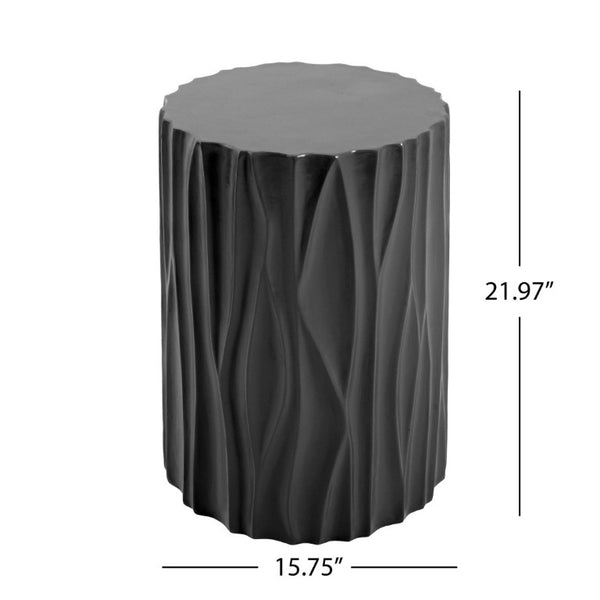 English Elm Black Wave Sculpted MGO Cylindrical Side Table Indoor Outdoor Accent Stool Black N770P396701B