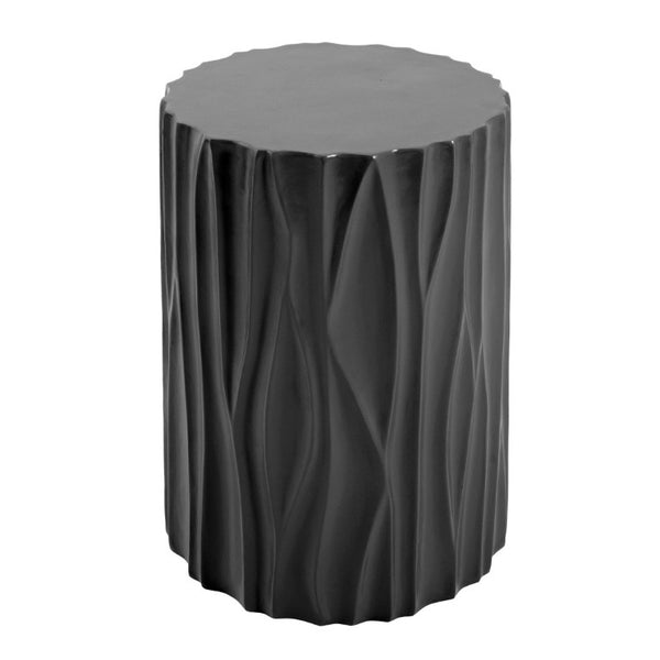 English Elm Black Wave Sculpted MGO Cylindrical Side Table Indoor Outdoor Accent Stool Black N770P396701B