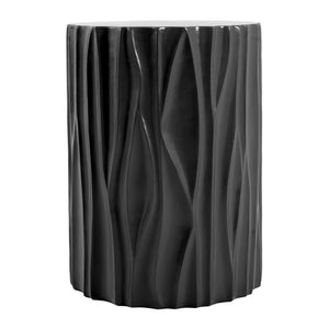 English Elm Black Wave Sculpted MGO Cylindrical Side Table Indoor Outdoor Accent Stool Black N770P396701B